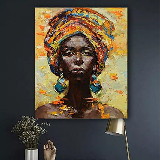 African American Woman Art Black Art Handmade Thick Textured Oil Paintings Canvas Wall Art for Living Room Bedroom Abstract Africa Pictures Artwork Wooden Framed African Life 24"X36"