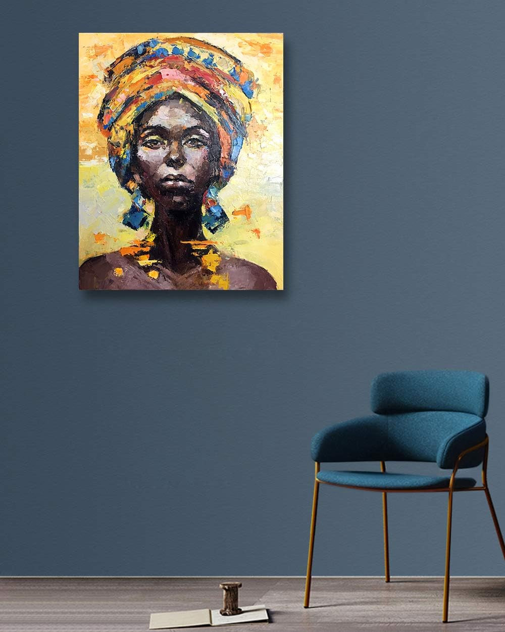 African American Woman Art Black Art Handmade Thick Textured Oil Paintings Canvas Wall Art for Living Room Bedroom Abstract Africa Pictures Artwork Wooden Framed African Life 24"X36"