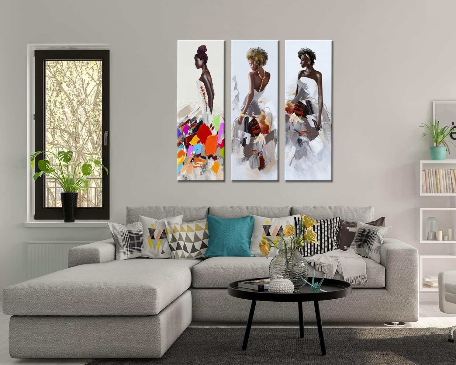 Art Framed African American Black Art Dancing Black Women in Dress Wall Art Painting on Canvas Pirnt Wall Picture for Home Accent Living Room Wall Decor (8 X 24 Inch, SET of ABC)…