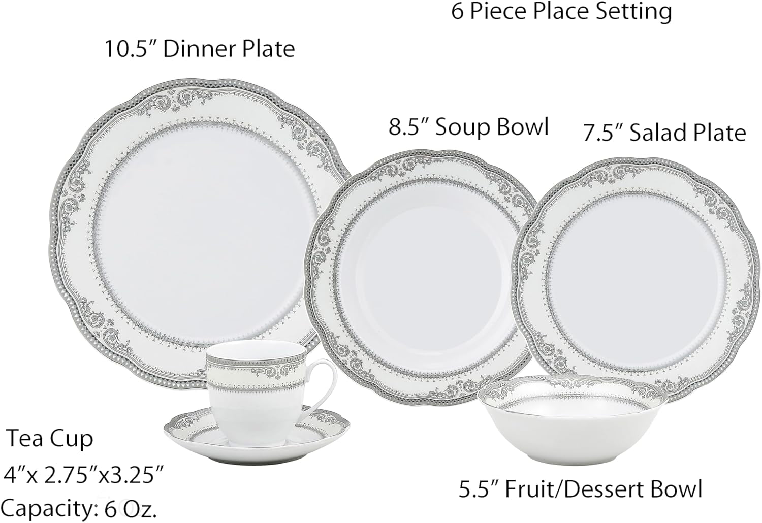 24 Piece Victoria Design Porcelain Wavy Edge Dinnerware Set, White