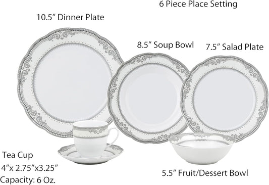 24 Piece Victoria Design Porcelain Wavy Edge Dinnerware Set, White