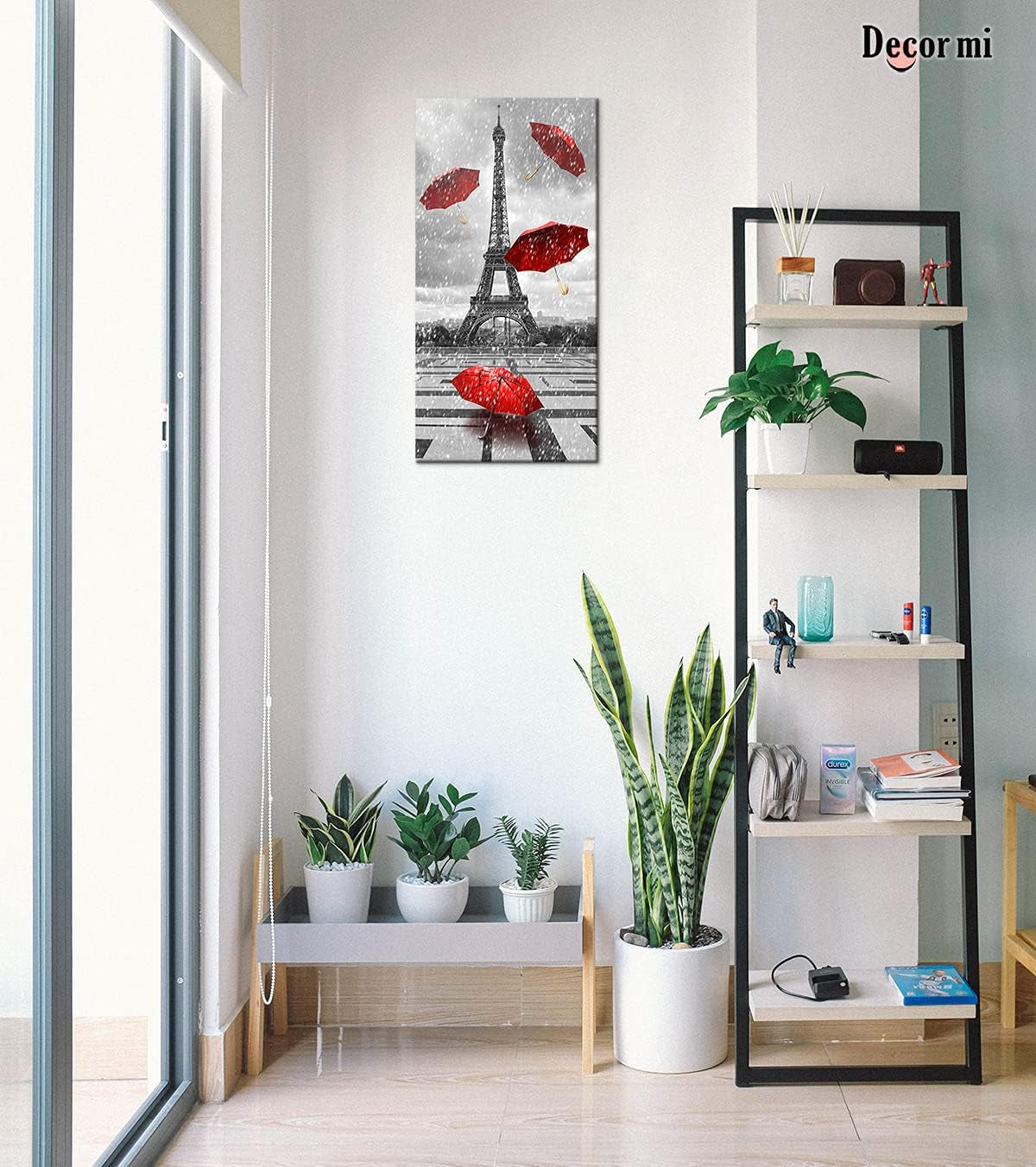 Paris Wall Art Red Umbrellas Canvas Prints Painting Black and White Paris Eiffel Tower Canvas Printing Artwork for Living Room Paris Decor for Bedroom Bathroom Kitchen Home 12X24 Inch