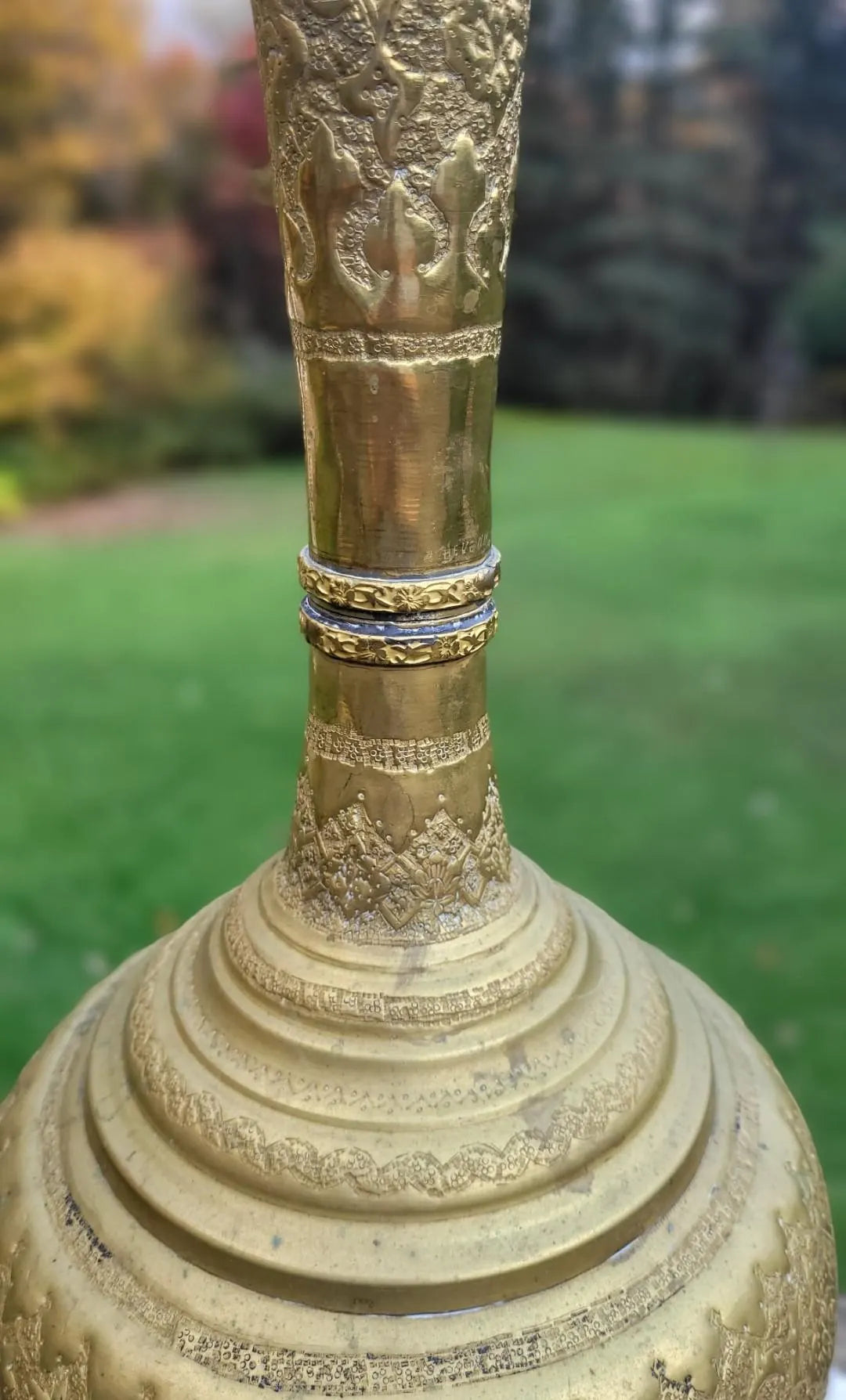 Antique Rajhastani Brass Oversized Mughal Bottle Urn. Indian Art Mid Century. 38"