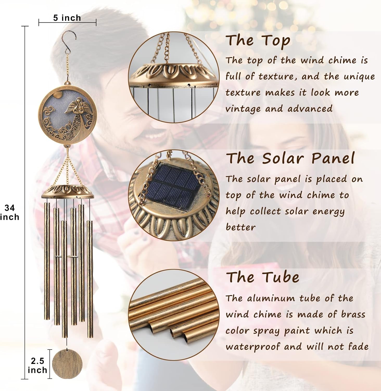 Wind Chimes, Solar Angel Wind Chimes Deep Tone, Memorial Gift for Mom/Grandma/Women, Windchimes Outdoor Clearance, Mother Garden/Patio/Yard Decor