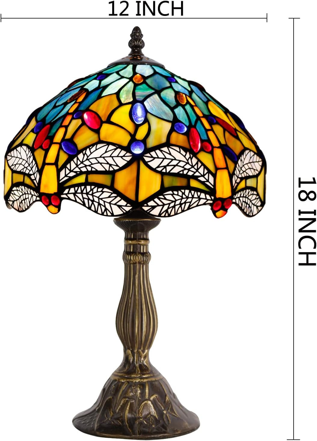 Stunning Tiffany Style Sea Blue & Yellow Dragonfly Table Lamp – Perfect Nautical Desk & Bedside Light for Bedroom, Living Room, & Home Office - 12x12x18 Inches