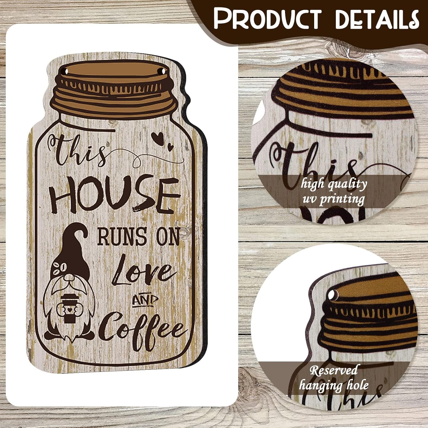 4 Pieces Coffee Bar Sign Wall Decor Farmhouse Wood Gnomes Coffee Sign Wall Hanging Plaque but First Coffee Table Plaque for Cafes Supplies