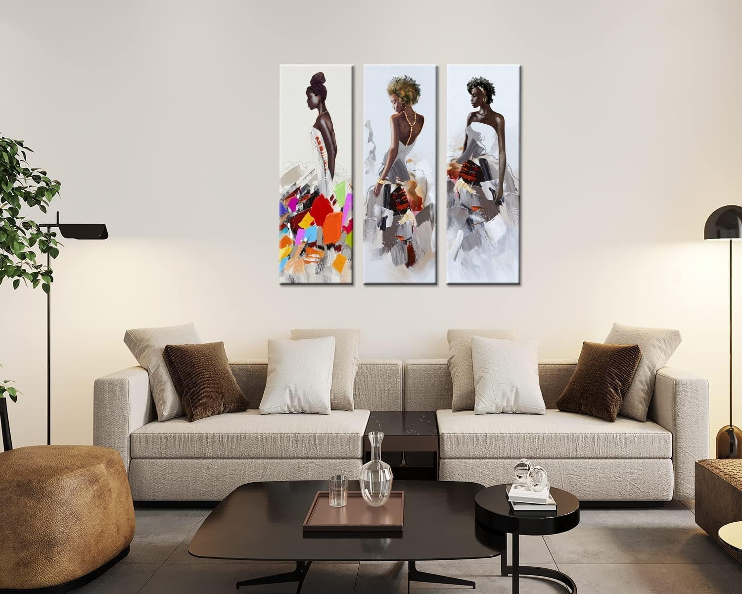 Art Framed African American Black Art Dancing Black Women in Dress Wall Art Painting on Canvas Pirnt Wall Picture for Home Accent Living Room Wall Decor (8 X 24 Inch, SET of ABC)…