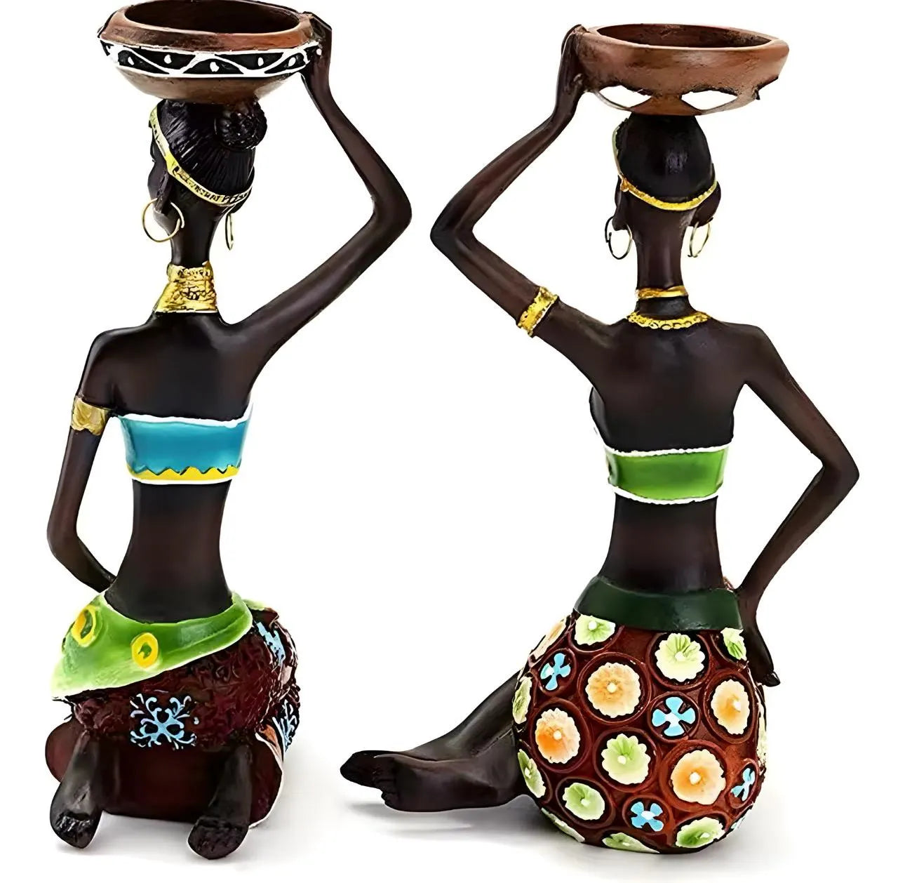 African Woman Candle Holder – Hand-Painted Sculpture – Boho Home Décor