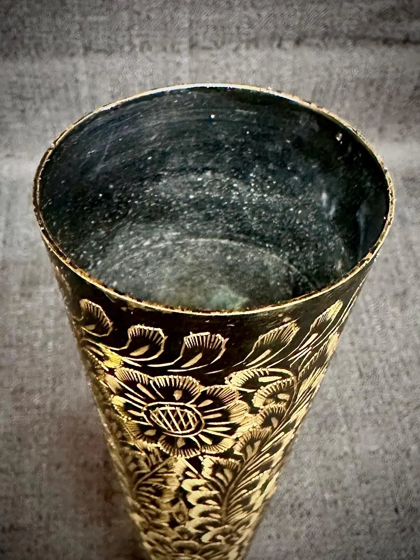 Vintage Collectible Brass Hand-Etched Indian Bud Vase Black and Gold – 8.25"