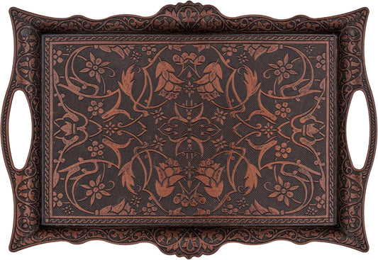 Ottoman Turkish Zamak Serving Tray with Traditional Motifs, Ideal for Coffee and Tea - Six Person Tray (14.5 X 9.85 In) (Copper)