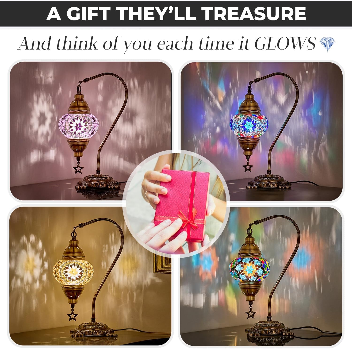 Handmade Turkish Mosaic Table Lamp - Boho Chic Bedside Light in Antique Brass Finish, 15" H, Multicolor Accent for Bedroom & Living Room