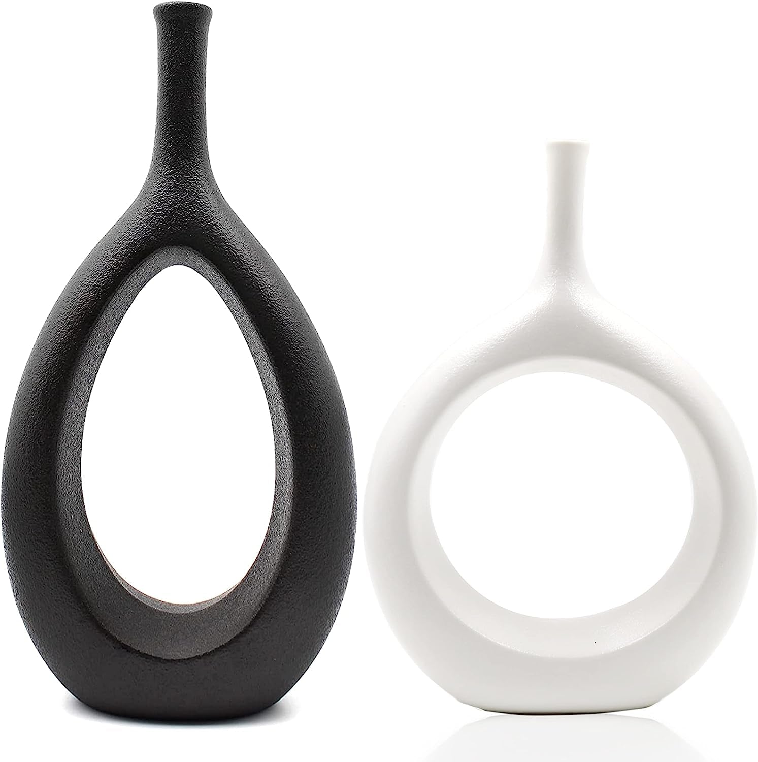 Samawi Black & White Vase Set of 2 - Black Ceramic Vases for Modern Living Room Decor