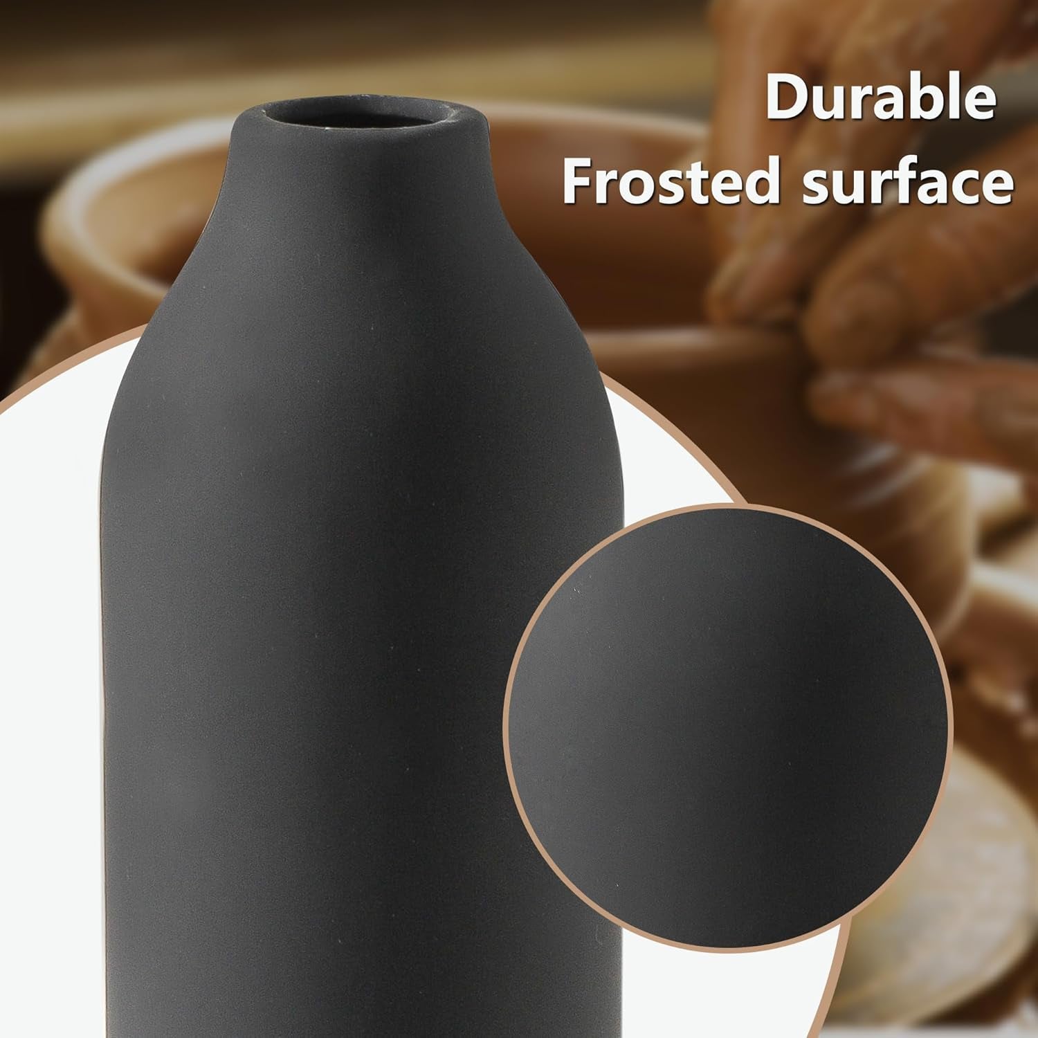 Elegant Ceramic Vase Set of 3 - Modern Farmhouse Home Decor for Fresh & Dried Flowers, Perfect for Bedroom, Living Room, Bookshelves, and Centerpieces - Boho Chic Decoration