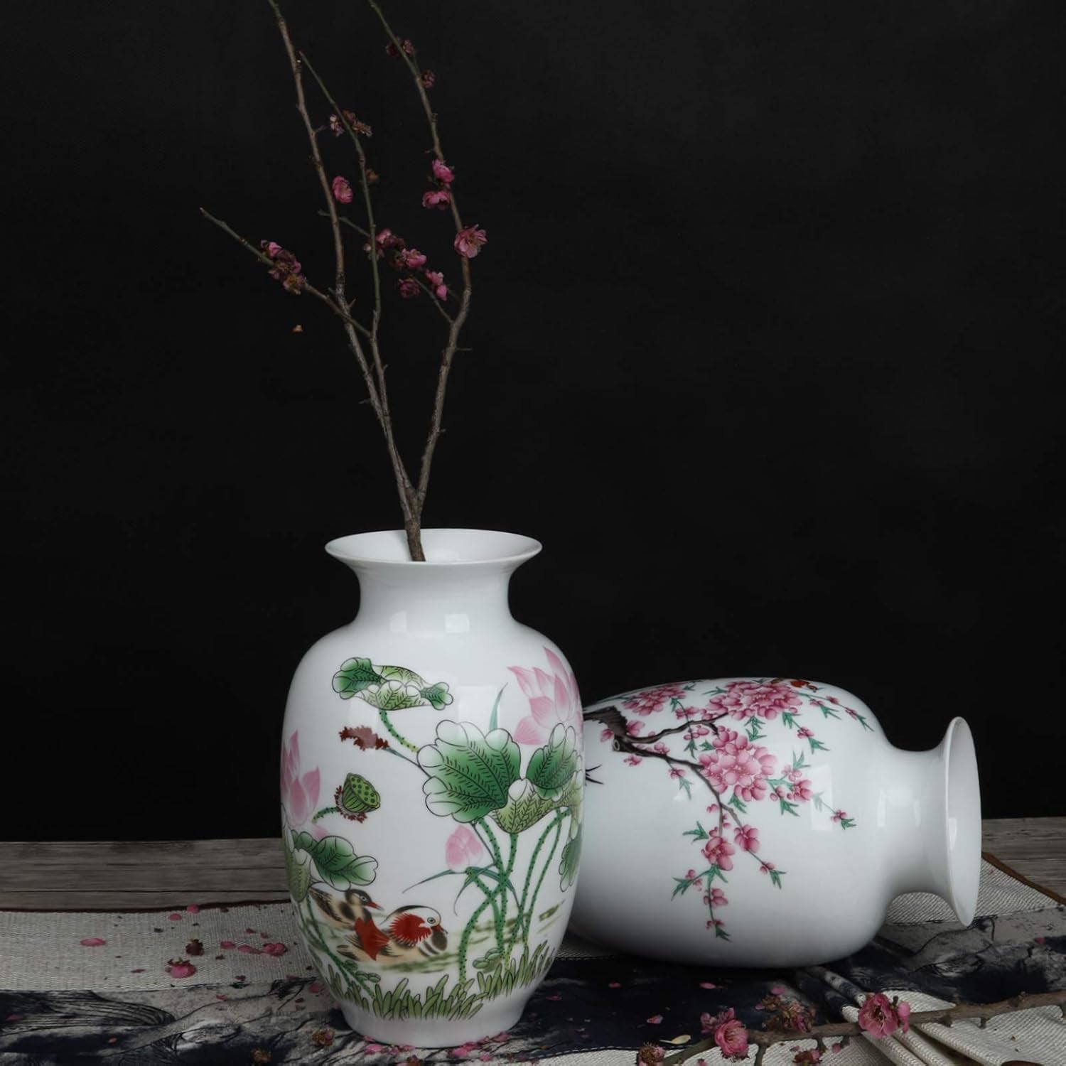 Chinese Ceramics, Blue and White Porcelain Flower Vase, Jingdezhen Handcrafted Porcelain Decro (Lotus)