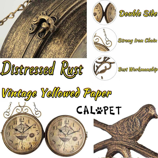 Vintage Double-Sided Retro Rust Wall Clock - 8" Non-Ticking Silent Quartz for Office, Bedroom, and Living Room Decor