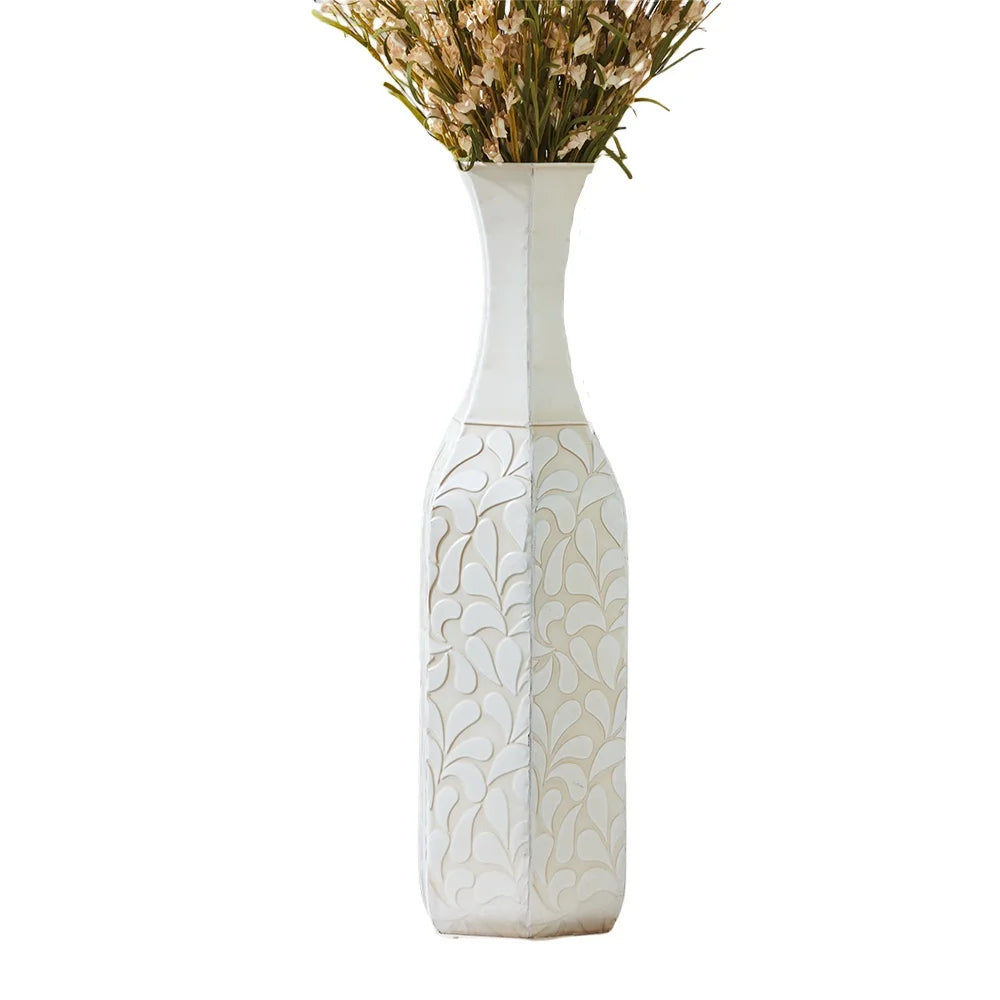 , 19.75" X 5" Antique Cream Decorative Vase with Scallop Detail