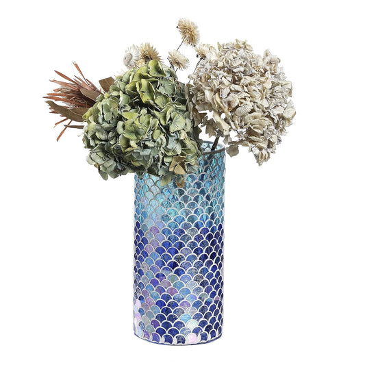 Handmade Mosaic Flower Vase Home Decor Glass Vase Table Centerpieces (Mermaid, 5.5X12Inch)