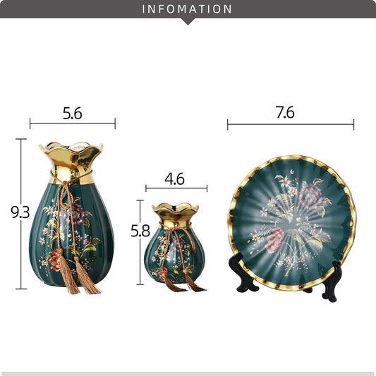 Ceramic Vases Set of 3 for Home Decor, Chinese Classical and Gorgeous Pottery Vase, Flower