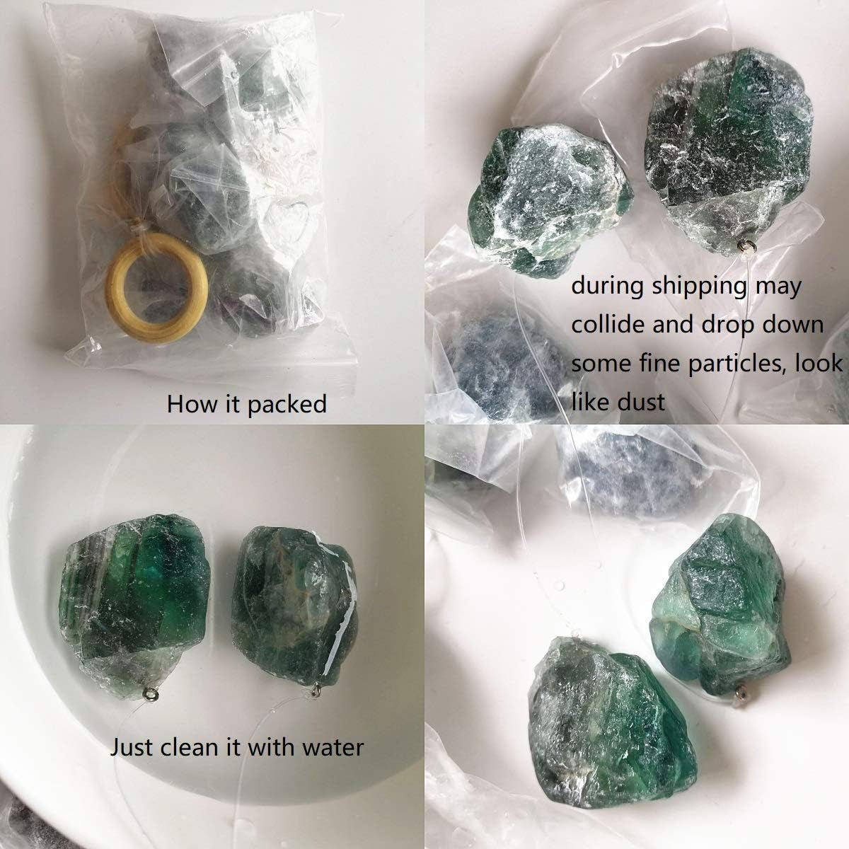 Natural Green Fluorite Raw Stones Wind Chime, Crystal and Healing Stones Decoration Figurine for Home Garden