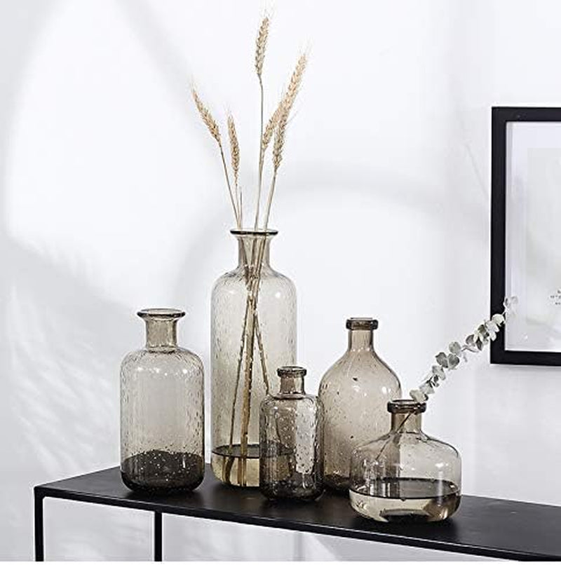 Bamberoom Handmade Bud Glass Vases , Pack of 1, Modern Simple Style Flower Vase for Home Shelf Decor and Office Table Decor. (D, Grey)