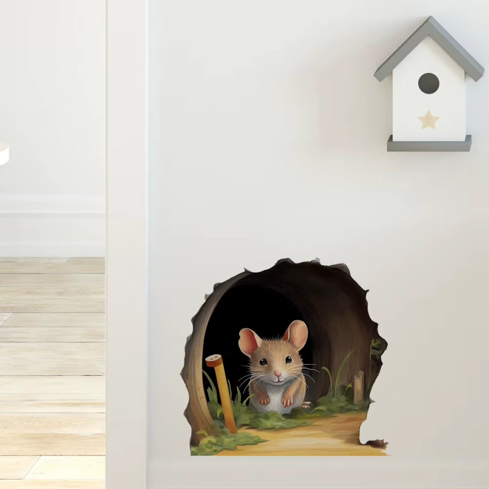 Cute Mouse Hole Wall Sticker Living Room Wall Edge Home Decoration Mural for Kids Bedroom Wallpaper Removable Funny Rats Decals