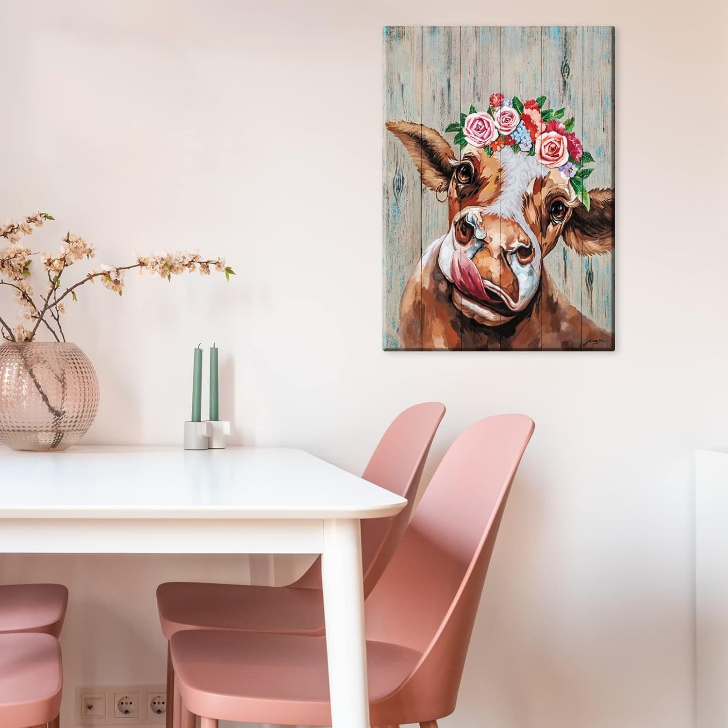 Large Cow Pictures Wall Decor Farmhouse Cute Cow Painting Canvas Wall Art Rustic Country Cow Print Home Picture Decor for Bathroom Kitchen Bedroom 16" X 24"