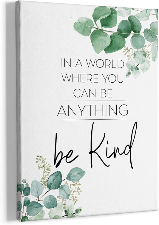 Be Kind Inspirational Wall Art Decor: Framed Canvas Wall Art, Motivational Eucalyptus Positive Decoration for Bathroom, Bedroom 11X14