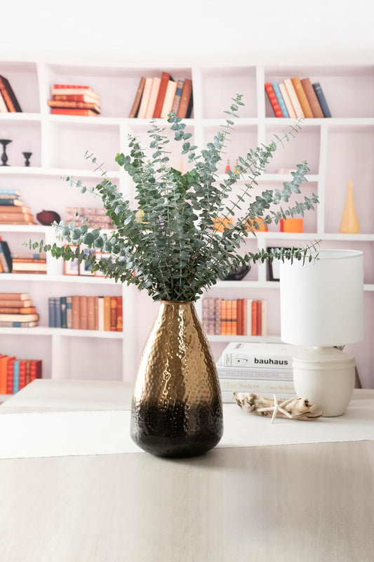 Decorative Metal Vase with Hammered Rustic Bronze Ombre Finish 12In