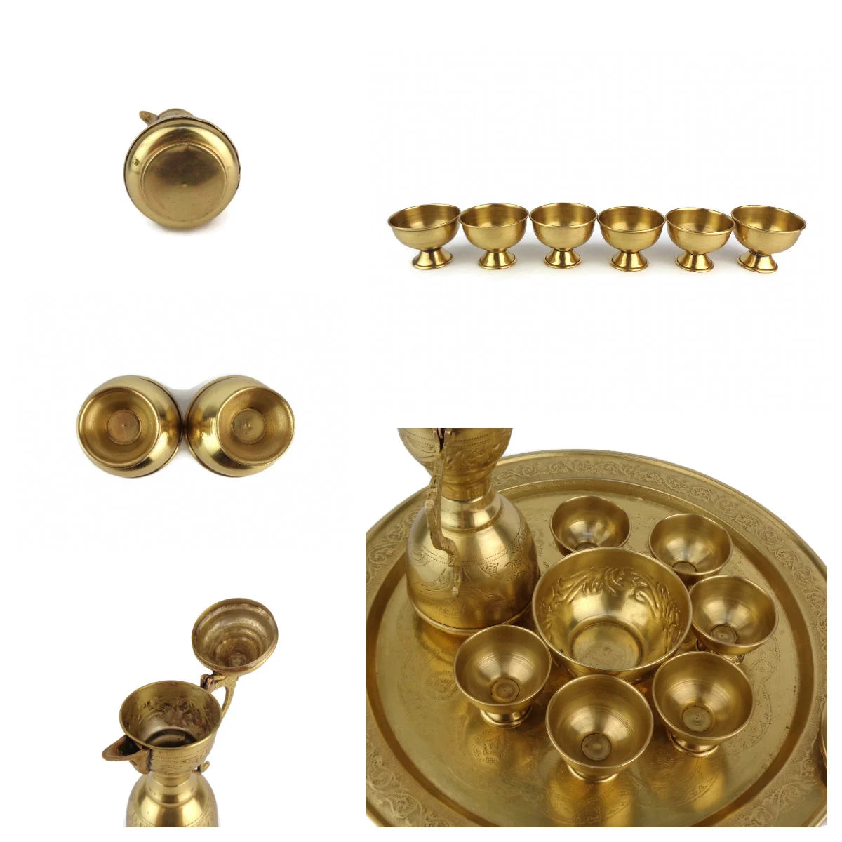 Antique Brass Coffee Set with Tray, Vintage Arabic Coffee Set, Engraved Moroccan Set with Tray and Pot