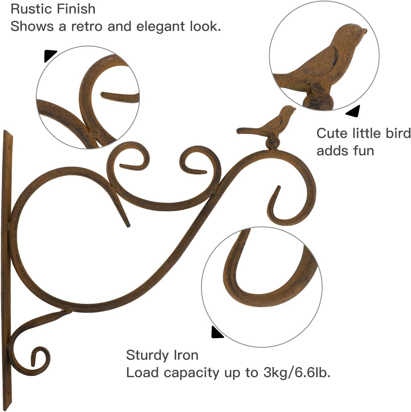 Wall Hanging Plant Bracket,2 Pack 12-Inch Retro Iron Metal Wall Hanger for Hanging Plant Flower Bird Feeder Planter Indoor Outdoor,Retro