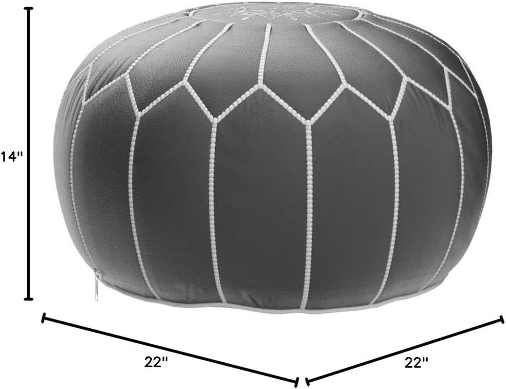 Premium Moroccan Leather Pouf - Handmade - Delivered Stuffed - Ottoman, Footstool, Floor Cushion (Grey)