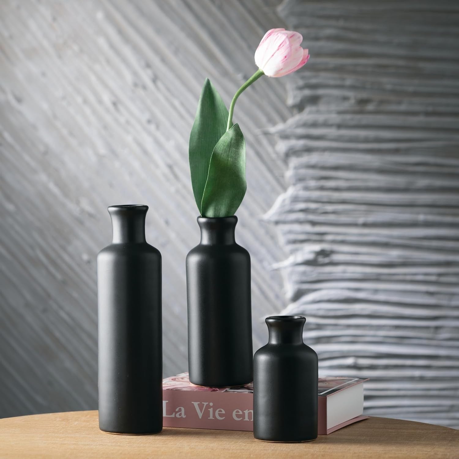 Ceramic Black Vase Set, Modern Home Decor Decorative Vases for Your Kitchen, Bedroom, Office, Living Room, Bathroom, & Shelf Decor, Centerpiece Table Decorations, Small Vases (CM3038)