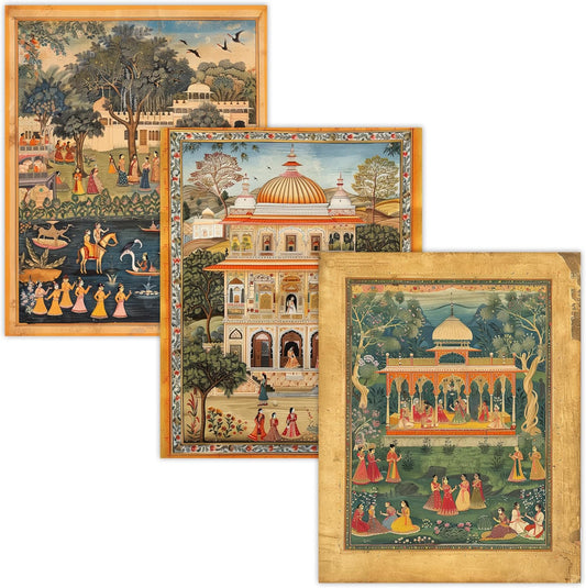 Indian Pichwai Art Posters, Cultural Heritage Wall Decor, Set of 3 Traditional Indian Posters (12 X 16)