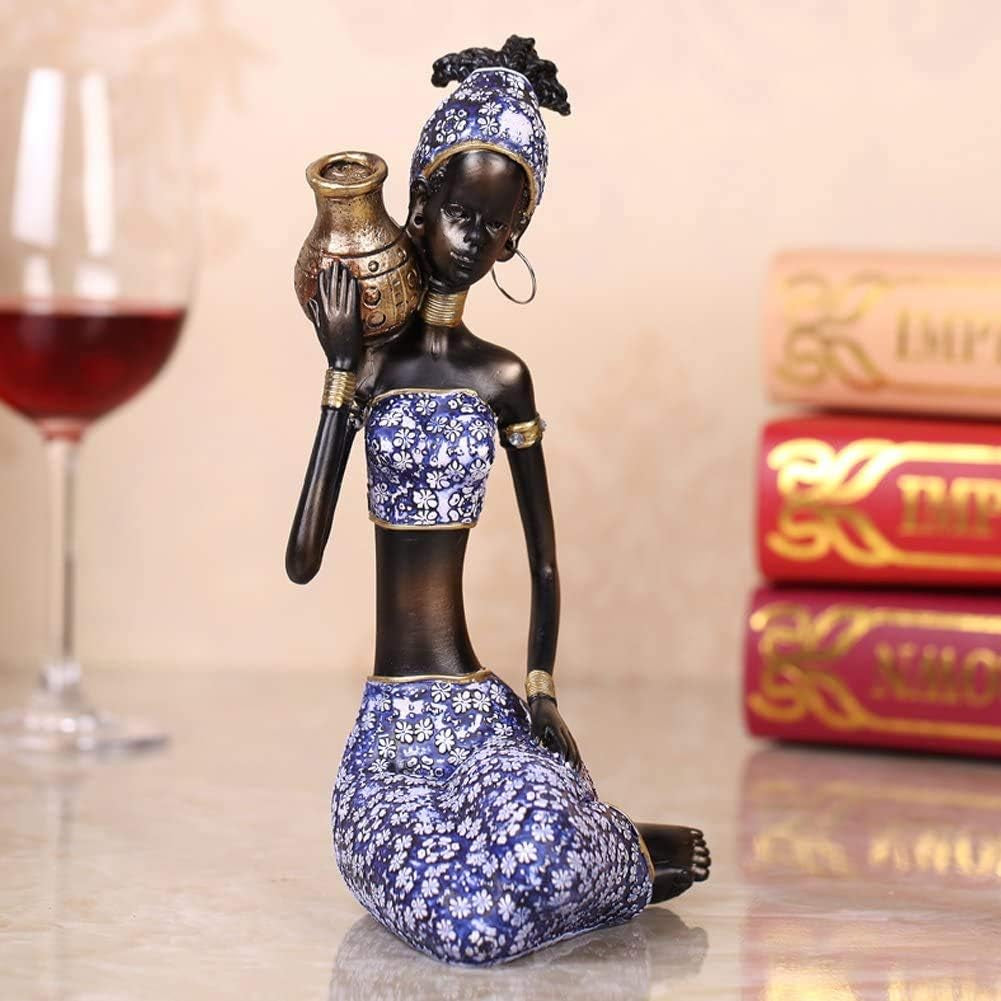 2Pcs Resin African Lady Figurine Sculpture Creative Art Sculptures for Home Decor Collection (A)