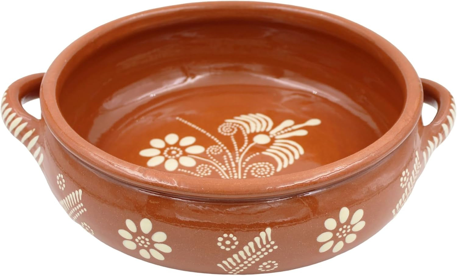 Traditional Portuguese Hand-Painted Vintage Clay Terracotta Cooking Pot Cazuela (N.2 7" Diameter)