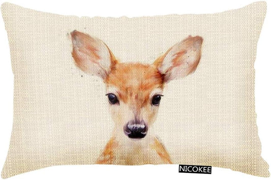 Throw Pillow Cover Cute Deer Art Little Animal Brown Decorative Pillow Case Home Decor 20X12 Inches Pillowcase