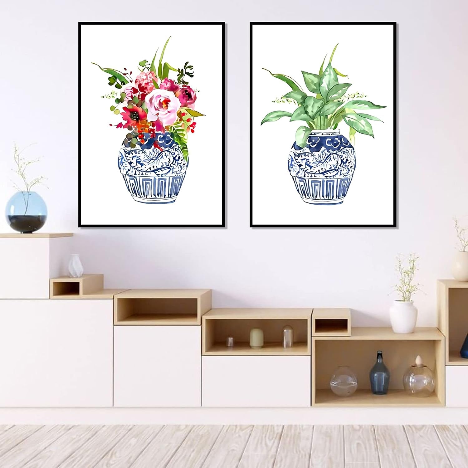 Chinoiserie Art Print Ginger Jar Blue White Porcelain China Ming Vase Canvas Wall Art Chinoiserie Art Print Poster Wall Art Decor Poster Painting on Canvas Print Pictures Floral Decor Art No Frame
