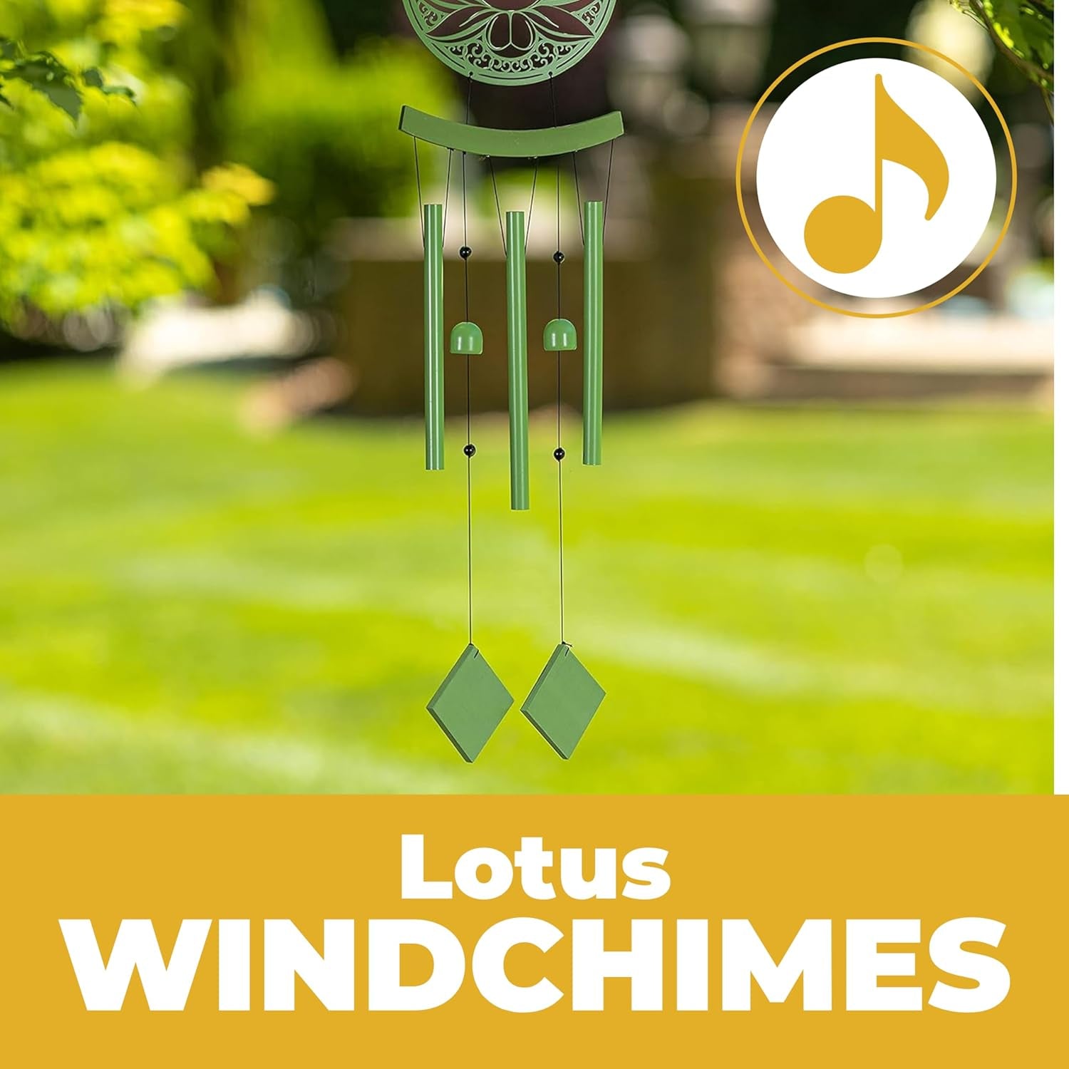 Lotus Medallion Wind Chimes for outside - Harmonic Windchimes with Lotus Design for Gardens, Patios, and Porches - Thoughtful Gift for Mom, Grandma, and Plant Lovers - 8 X 8 X 37 Inches