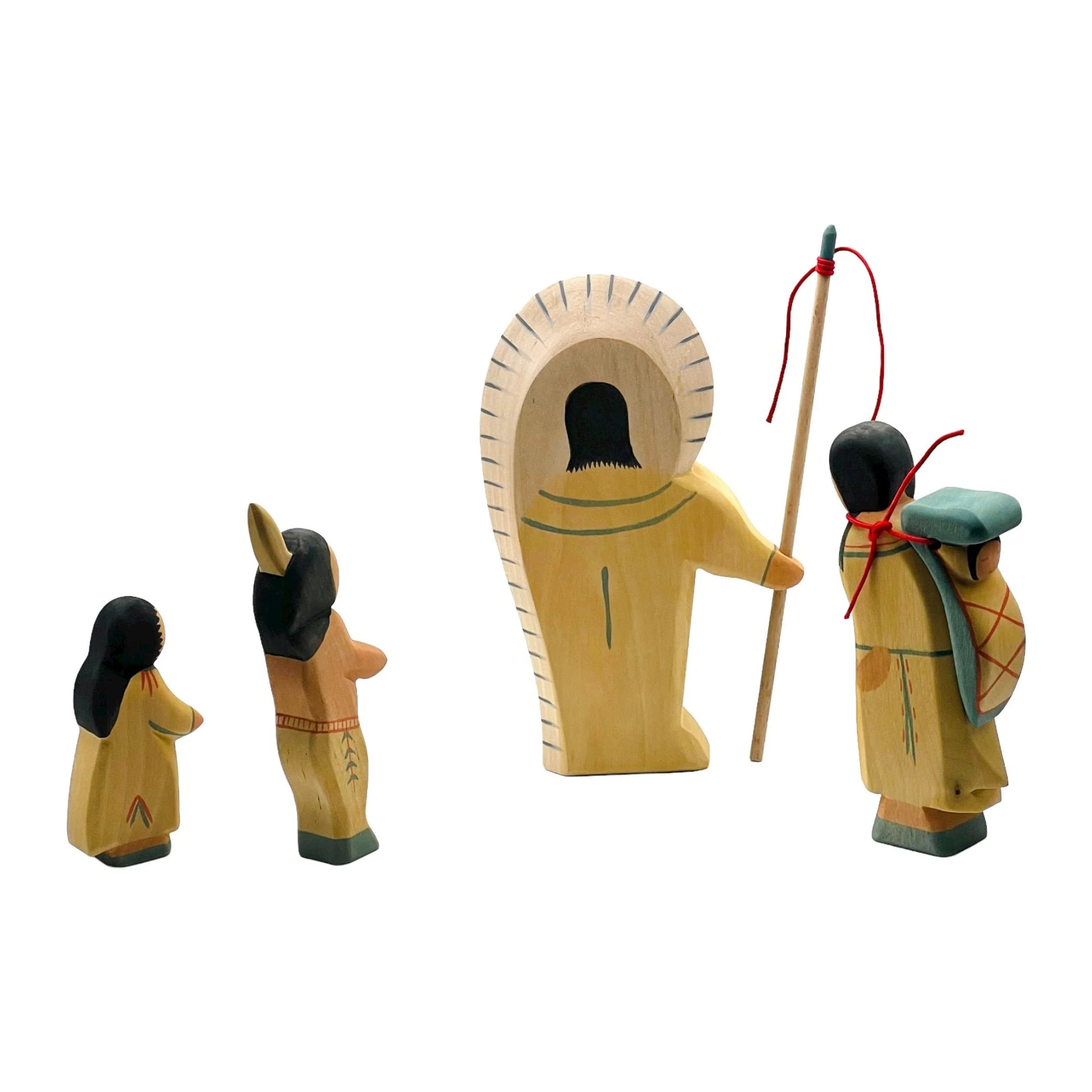 Handcrafted Open Ended Wooden Toy Figure Family - Indigenous American Set of 8 Pieces