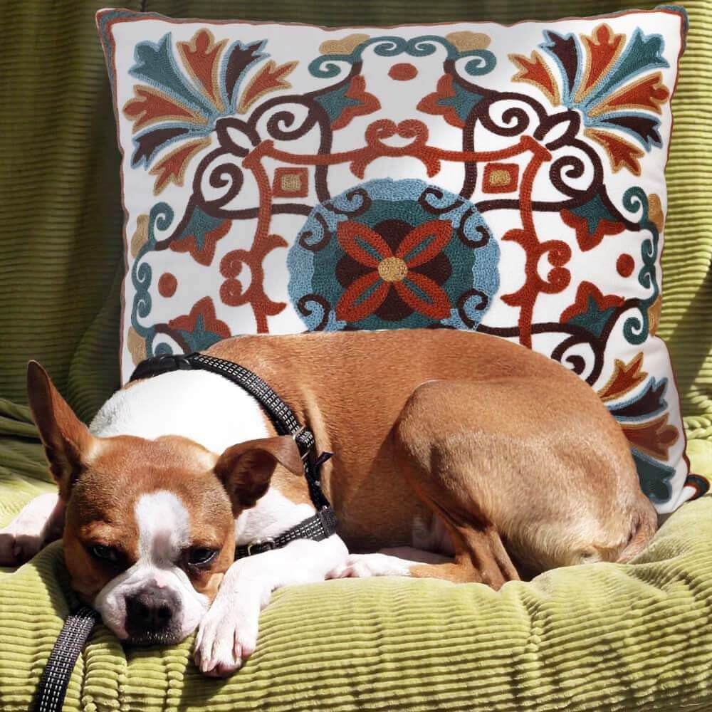 Decorative Couch Pillow Covers for Living Room 18X18 Inches Set of 2 Embroidered Pattern Square Throw Pillows Case Cover for Sofa Bed Chair