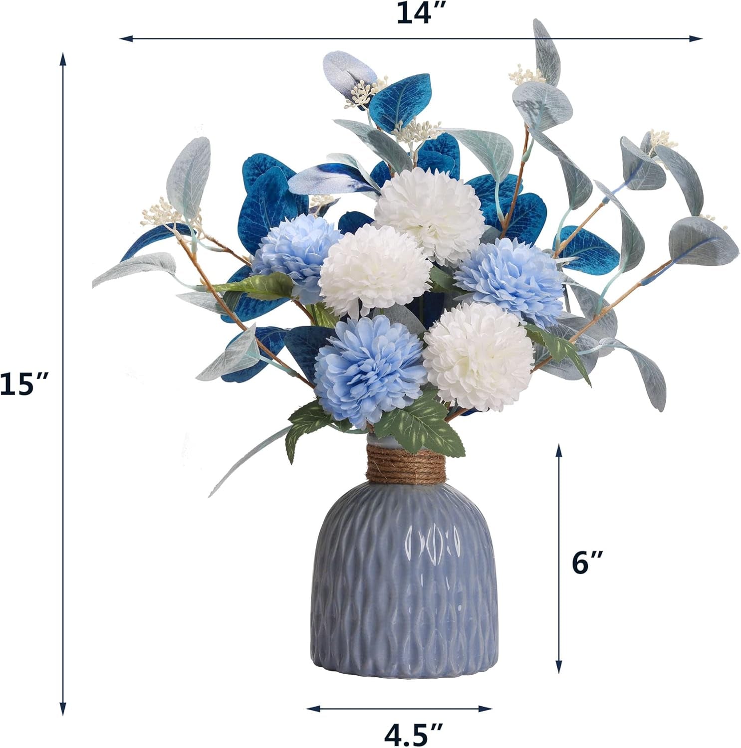 Artificial Flowers with Vases, Fake Hydrangea with Eucalyptus Bouquet Combination, Living Room Family Banquet Party Wedding Decoration…