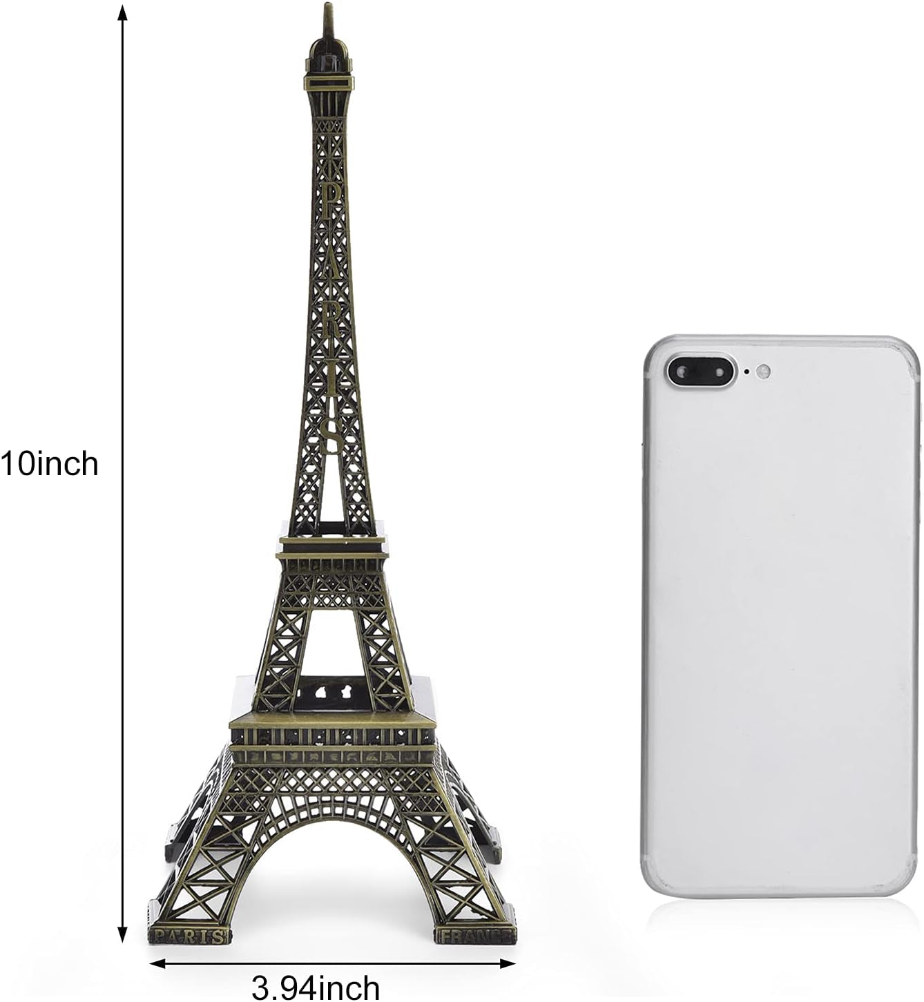 Bronze Metal Eiffel Tower Statue, 10Inch Decorative Figurine Replica Stand Holder for Cake Topper Table Decor Gift Party Home Decoration