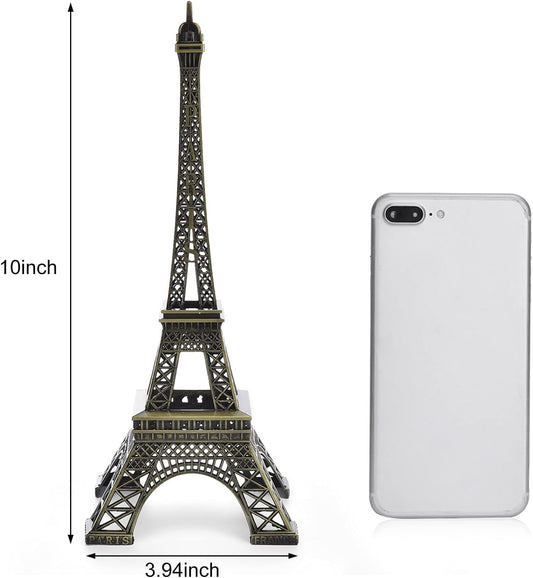 Bronze Metal Eiffel Tower Statue, 10Inch Decorative Figurine Replica Stand Holder for Cake Topper Table Decor Gift Party Home Decoration