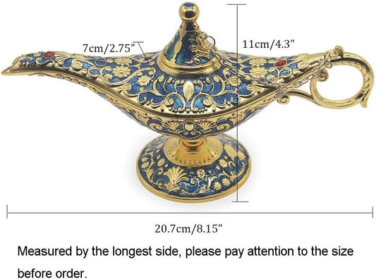Classic Vintage Aladdin Magic Genie Costume Lamp Home Table Decoration & Gift, Golden Blue