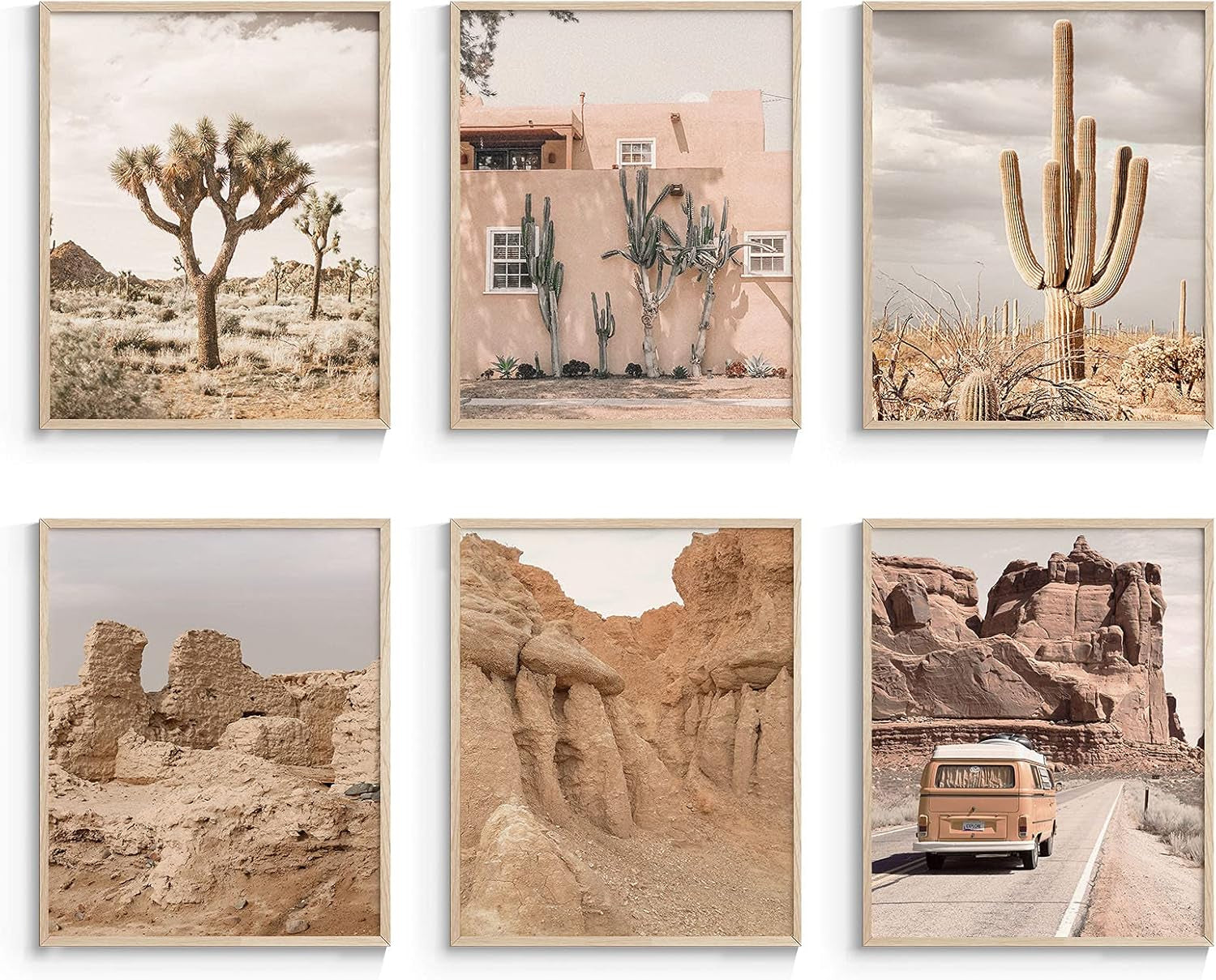Dsert Wall Art Prints, Western Cactus Wall Decor, Boho Wall Decor for Bedroom Aesthetic, Set of 6, 8X10 Inches, Unframed