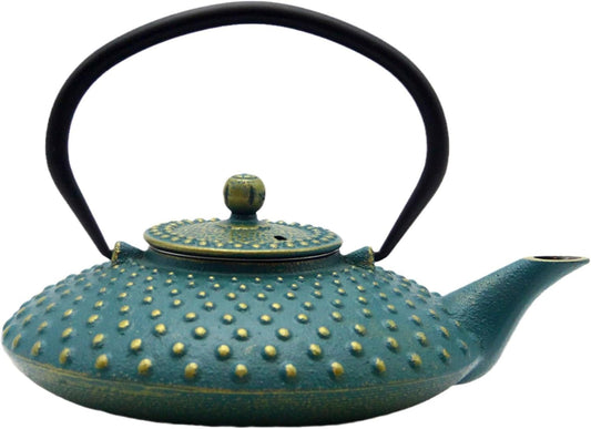 27.1Oz Small Cast Iron Teapot, Tea Kettle Coated with Enameled Interior for Stovetop Safe, Japanese Style Cast Iron Teapot with Stainless Steel Infuser for Loose Tea,Flat Pattern(800Ml)