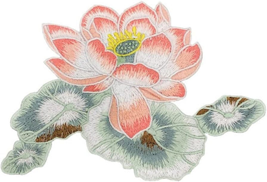 Lotus Embroidery Patch Iron on Beautiful Flower Stickers for Jacket Flight Suit T-Shirt Skirt Bag Decoration Embroidered DIY Patchwork Handmade Sew Garments Appliques, ZD03, PINK