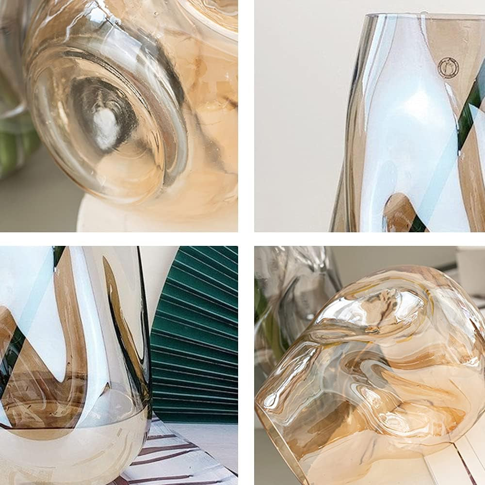 Flower Vases Decorative Boho Clear Glass Vases for Centerpieces Decorative Square Glass Vase for Flowers Home Decor Bedroom Living Room Party Office Wedding (Amber)