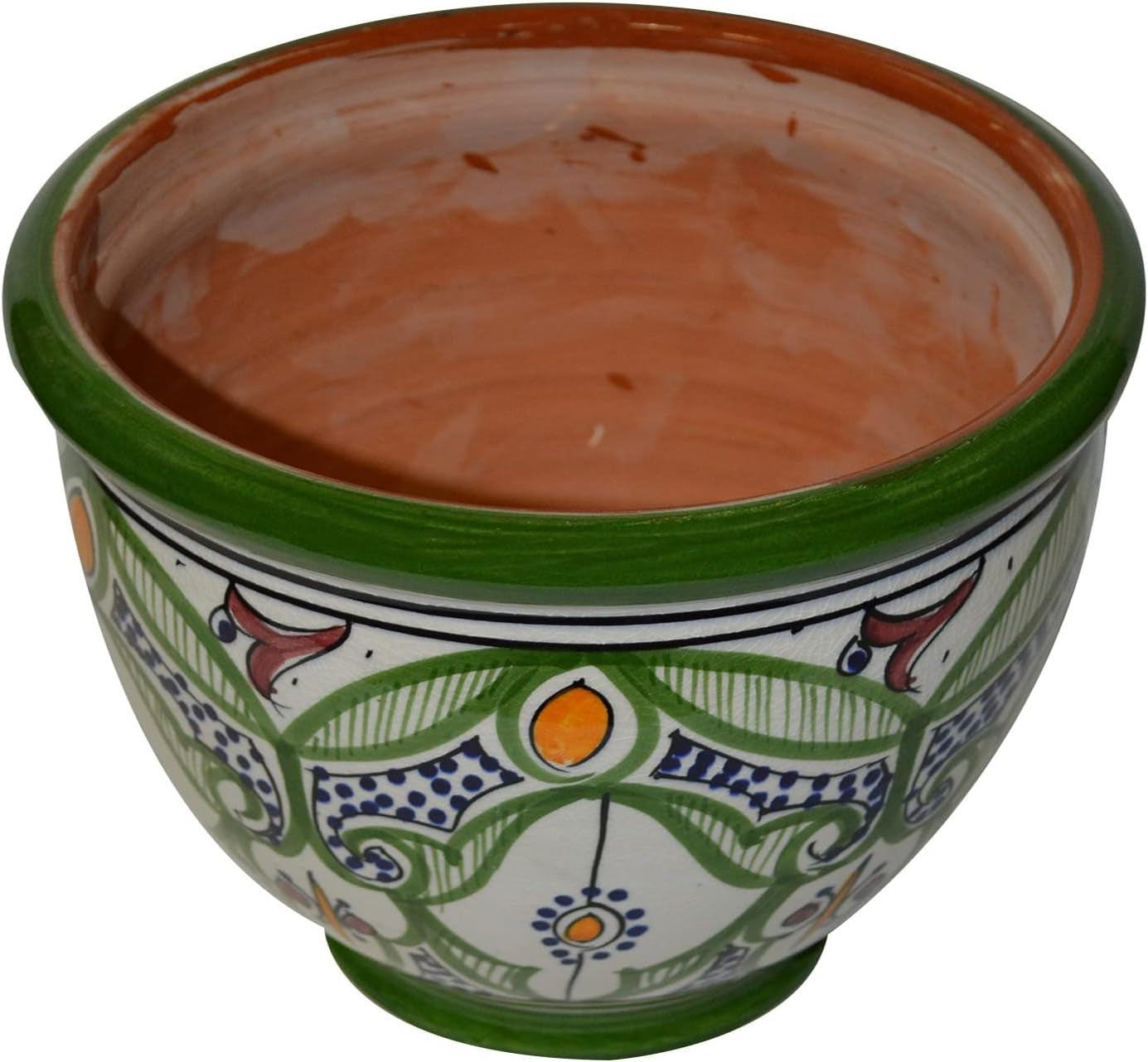 Flower Pot Moroccan Spanish Garden Drain Hole Ceramic Planter Handmade Multicolored