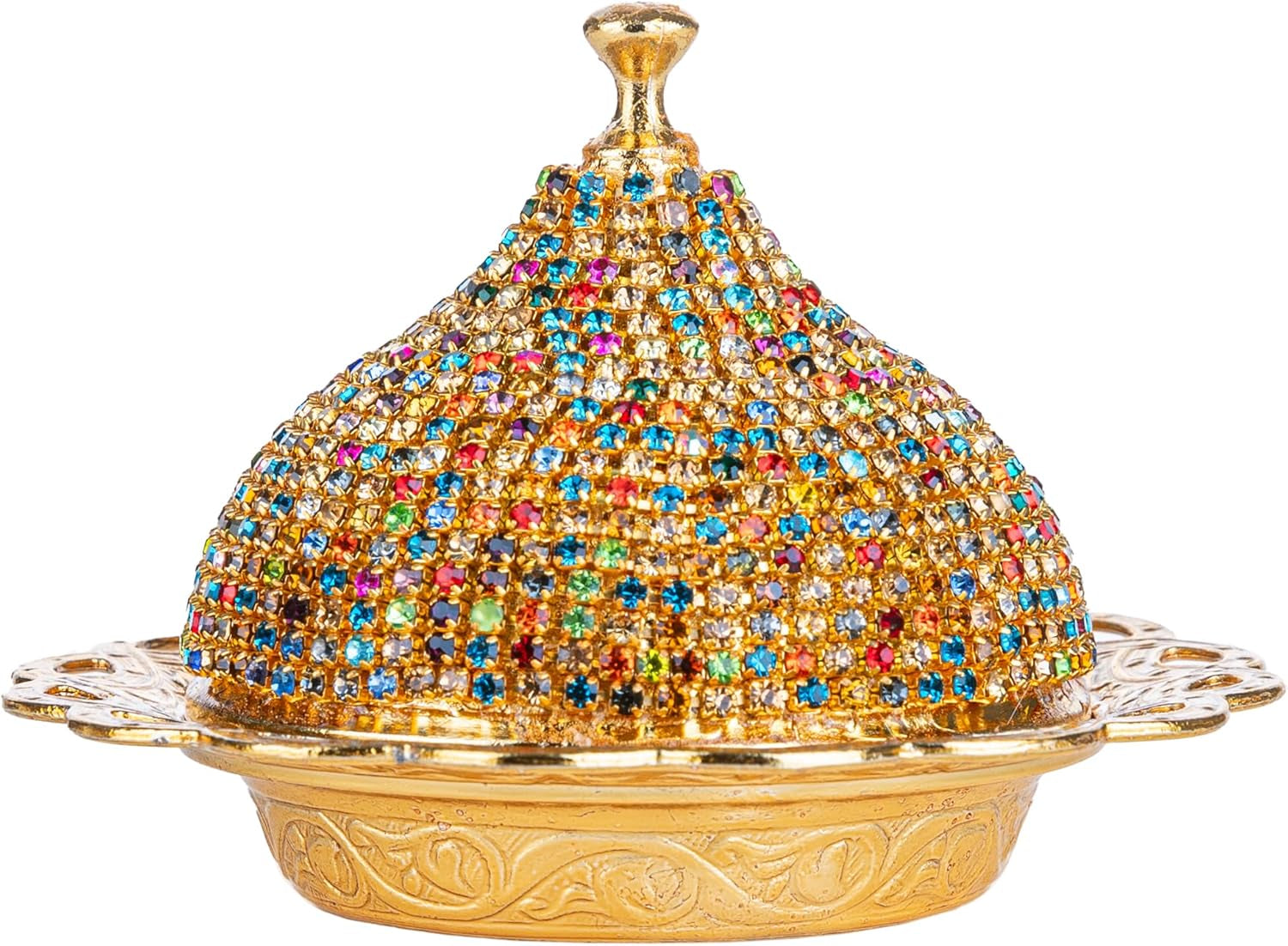 Crystal-Embellished Turkish Tea Glass Set with Zamak Holders and Saucers (SET of 6) (Multi)